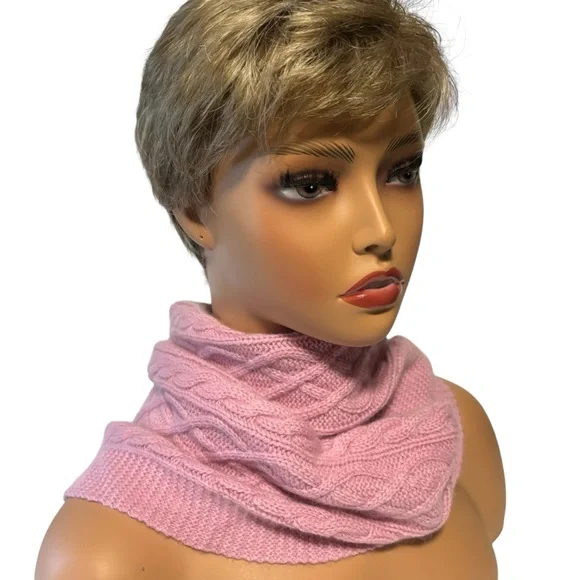 Mariele Waithe 100% CASHMERE fringed cable-knit scarf Cozy Pink Soft Girl 8X66 - Picture 2 of 13